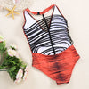Sexy V Neck Hollow Out Strap Pad Print Women Swimsuit