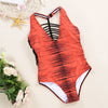 Sexy V Neck Hollow Out Strap Pad Print Women Swimsuit