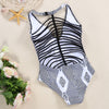 Sexy V Neck Hollow Out Strap Pad Print Women Swimsuit