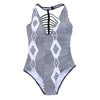 Sexy V Neck Hollow Out Strap Pad Print Women Swimsuit