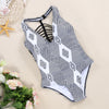 Sexy V Neck Hollow Out Strap Pad Print Women Swimsuit