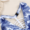 Sexy V Neck Hollow Out Strap Pad Print Women Swimsuit