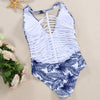 Sexy V Neck Hollow Out Strap Pad Print Women Swimsuit