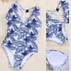 Sexy V Neck Hollow Out Strap Pad Print Women Swimsuit