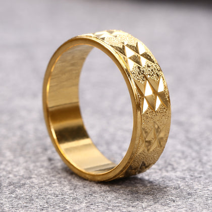 18K Electroplate Gold Color Geometric Pattern Ring for Men