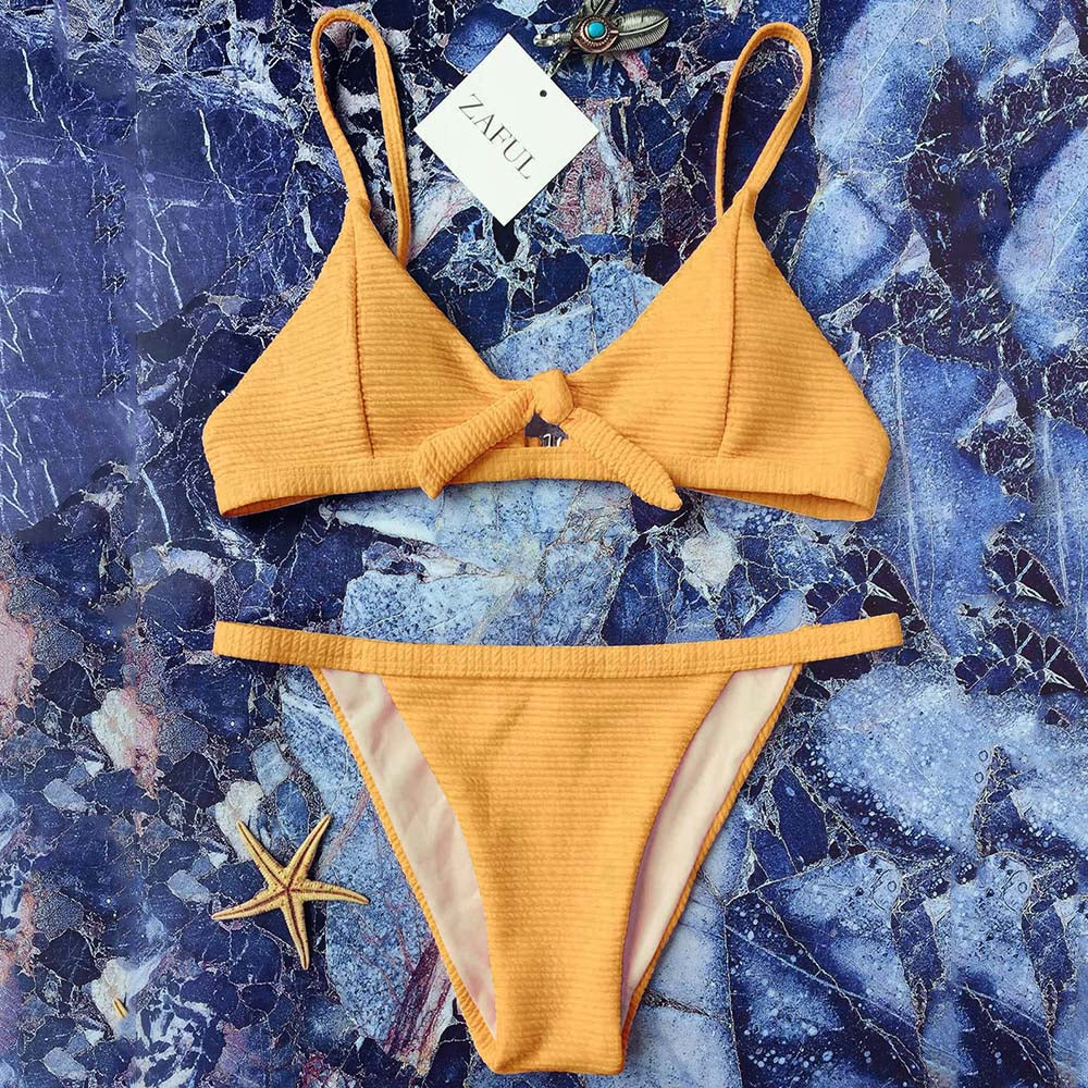 Textured Front Tied Bikini Set