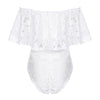 Sexy Off The Shoulder Flounce Lace Zipper Women Bodysuit