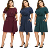 Plus Size Belted Knee Length Dress With Pockets