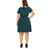 Plus Size Belted Knee Length Dress With Pockets