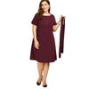 Plus Size Belted Knee Length Dress With Pockets