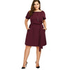 Plus Size Belted Knee Length Dress With Pockets