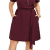 Plus Size Belted Knee Length Dress With Pockets