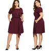 Plus Size Belted Knee Length Dress With Pockets