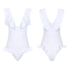 Sexy Plunge Neck Backless Ruffled Women Swimsuit