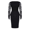 V Neck Long Sleeve See-through Lace Spliced Women Dress