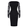 V Neck Long Sleeve See-through Lace Spliced Women Dress