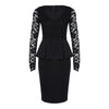 V Neck Long Sleeve See-through Lace Spliced Women Dress