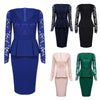 V Neck Long Sleeve See-through Lace Spliced Women Dress