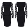 V Neck Long Sleeve See-through Lace Spliced Women Dress