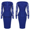 V Neck Long Sleeve See-through Lace Spliced Women Dress