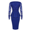 V Neck Long Sleeve See-through Lace Spliced Women Dress
