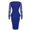 V Neck Long Sleeve See-through Lace Spliced Women Dress