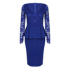 V Neck Long Sleeve See-through Lace Spliced Women Dress