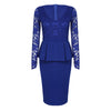 V Neck Long Sleeve See-through Lace Spliced Women Dress