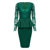 V Neck Long Sleeve See-through Lace Spliced Women Dress