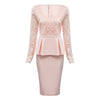 V Neck Long Sleeve See-through Lace Spliced Women Dress