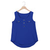Stylish Scoop Neck Sleeveless Button Pocket Women T-shirt