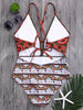 Tribal Print Floral Backless Swimsuit