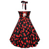 Halter Cherry Print Lace Up Dress