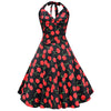 Halter Cherry Print Lace Up Dress