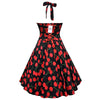 Halter Cherry Print Lace Up Dress