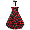 Halter Cherry Print Lace Up Dress