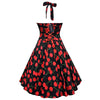 Halter Cherry Print Lace Up Dress