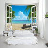 Wall Hanging Art Decor Window Beach View Print Tapestry