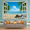 Wall Hanging Art Decor Window Beach View Print Tapestry