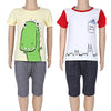 2pcs Kids Boys Casual Cartoon Printed T-shirt Plaid Crop Pants
