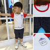 2pcs Kids Boys Casual Cartoon Printed T-shirt Plaid Crop Pants