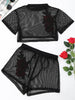 Patched Floral Mesh Crop Top with Shorts