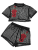 Patched Floral Mesh Crop Top with Shorts