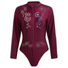 Plus Size Embroidered Long Sleeve Swimsuit