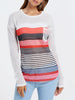 Long Sleeve Striped Irregular Sheer T-shirt