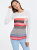 Long Sleeve Striped Irregular Sheer T-shirt