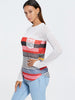 Long Sleeve Striped Irregular Sheer T-shirt