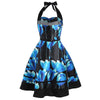 Flower Ink Print 50s Halter Swing Dress