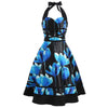 Flower Ink Print 50s Halter Swing Dress