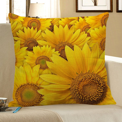 Multi Sunflowers Pattern Decorative Pillow Case